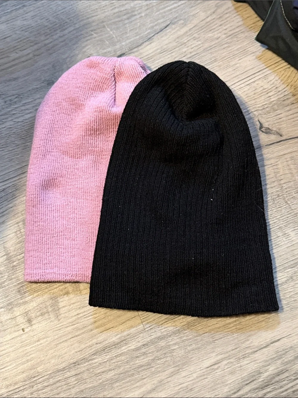 Kids Knit Beanie Hat - Pink and Black